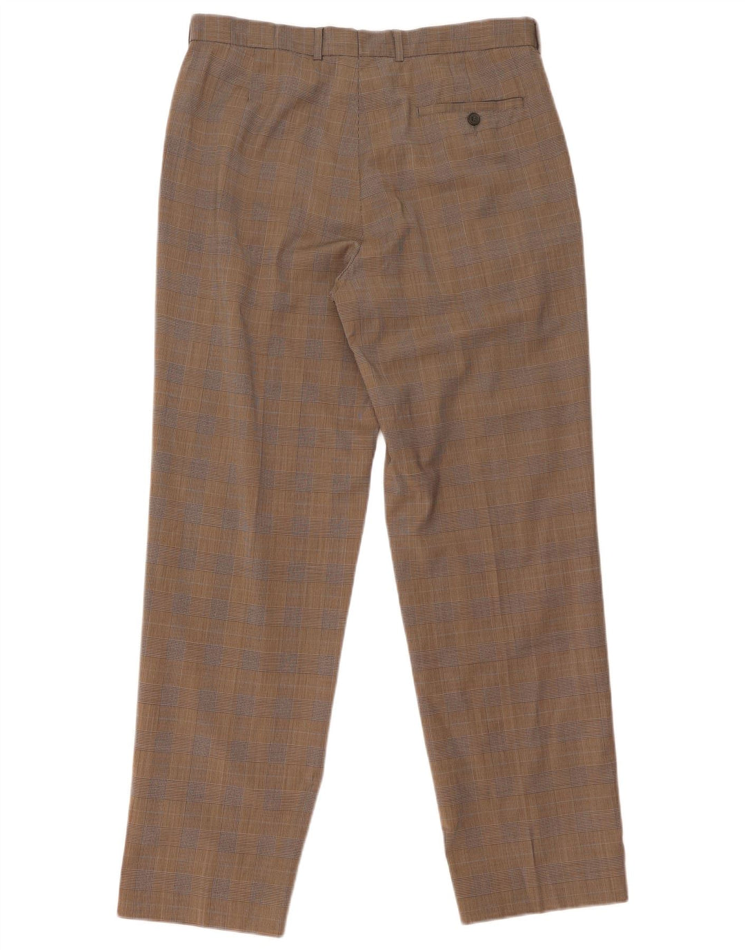 Calça masculina Marks & Spencer com pegged terno W34 L31 poliéster xadrez marrom
