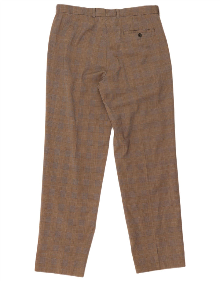 Calça masculina Marks & Spencer com pegged terno W34 L31 poliéster xadrez marrom