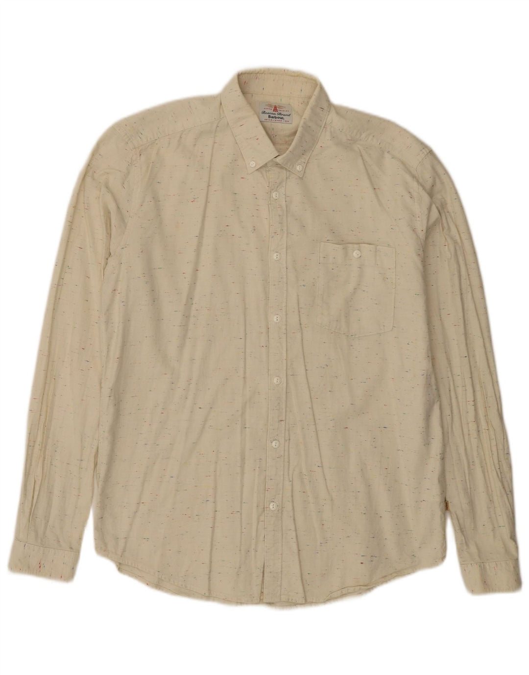 Camisa masculina Barbour grande algodão manchado bege