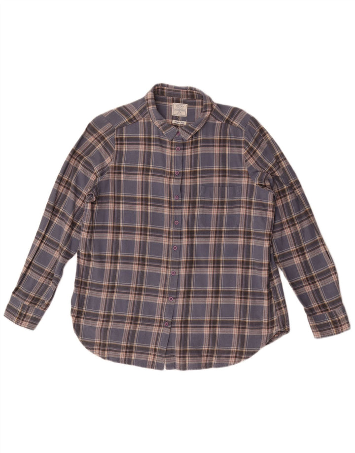 Camisa de flanela feminina Fat Face Reino Unido 12 algodão xadrez azul médio