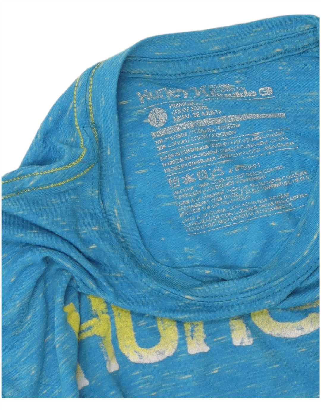 Camiseta masculina Hurley com estampa gráfica grande de algodão manchado azul