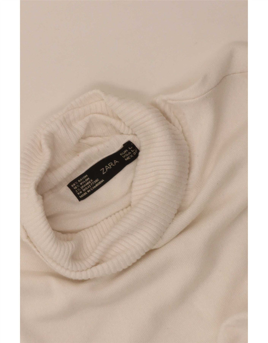 Suéter feminino Zara com gola redonda, Reino Unido 14, grande rayon branco