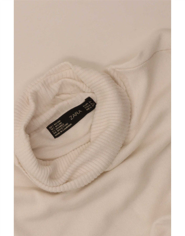 Suéter feminino Zara com gola redonda, Reino Unido 14, grande rayon branco