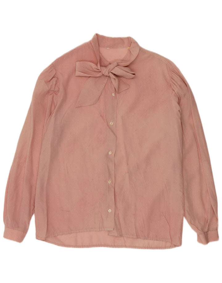 Blusa feminina vintage com gravata frontal IT 46 grande rosa geométrica