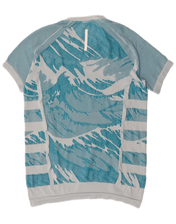 Adidas Mens Abstract Pattern Camiseta Top Médio Azul Poliéster
