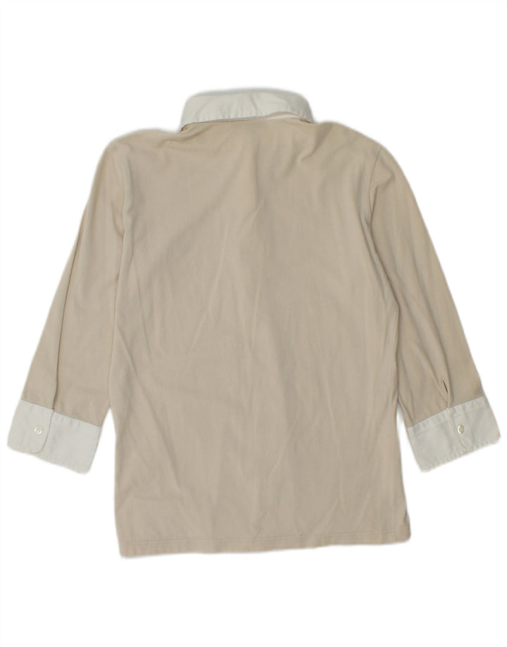 FRED PERRY Pulôver feminino manga 3/4 Reino Unido 14 grande bloco colorido bege