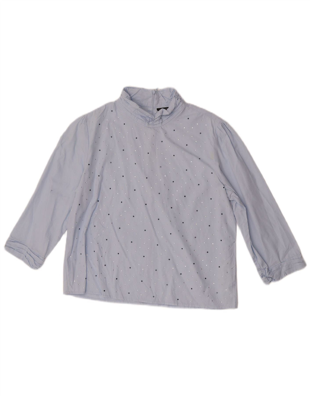 Blusa feminina manga 3/4 Zara Top UK 14 algodão azul médio