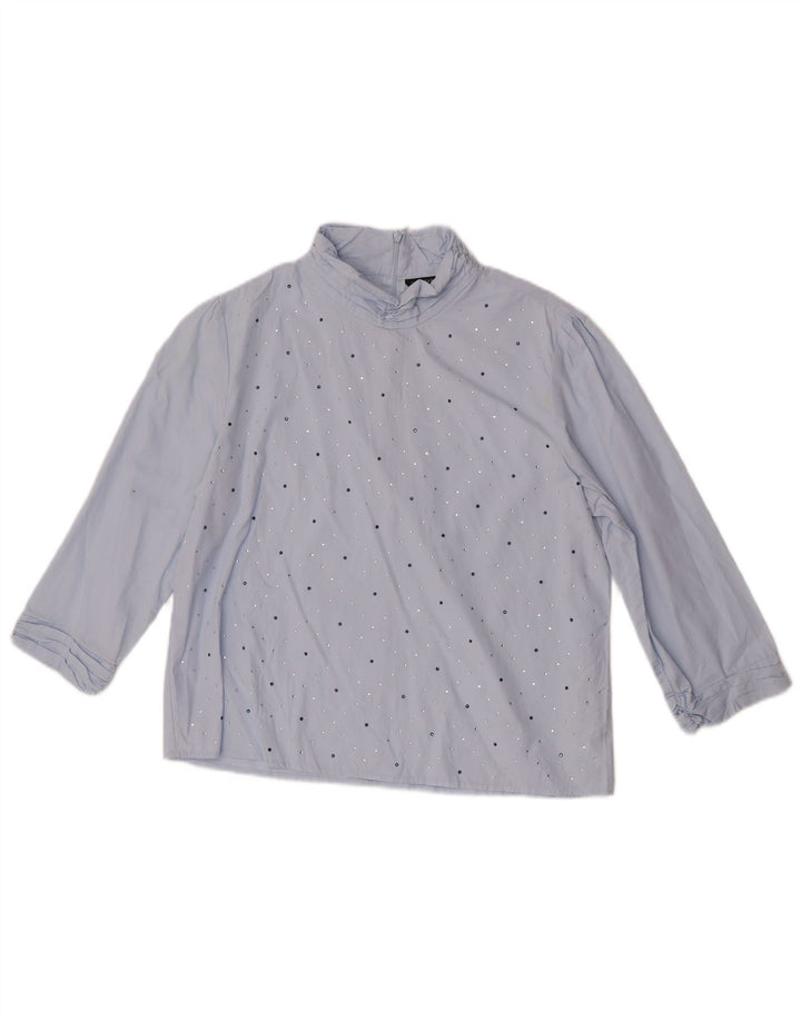 Blusa feminina manga 3/4 Zara Top UK 14 algodão azul médio
