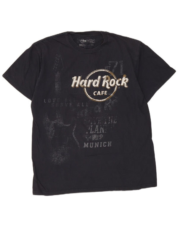 Camiseta masculina HARD ROCK CAFE Munich Graphic Top médio azul marinho algodão