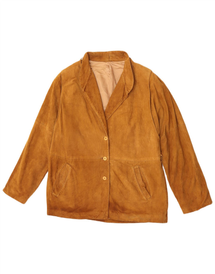 Jaqueta blazer feminina vintage de camurça com 3 botões IT 48 XL couro marrom