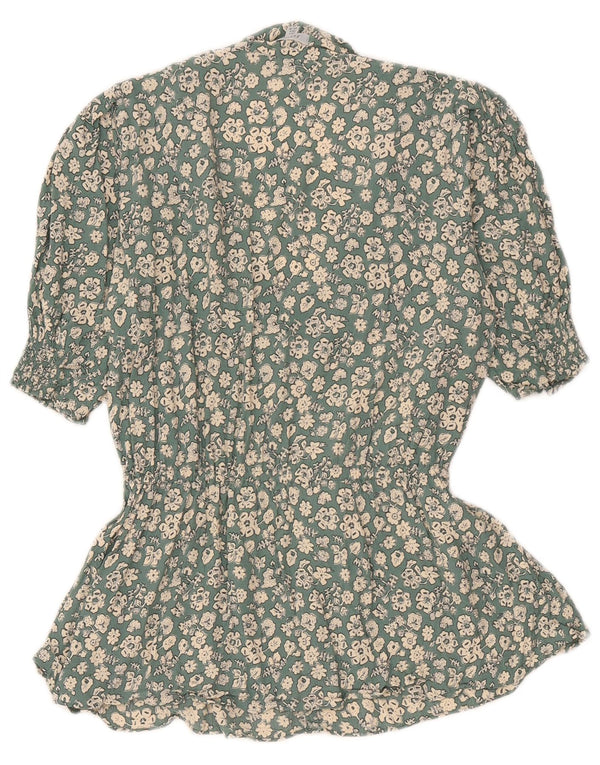Blusa feminina Jigsaw UK 6 XS verde floral viscose
