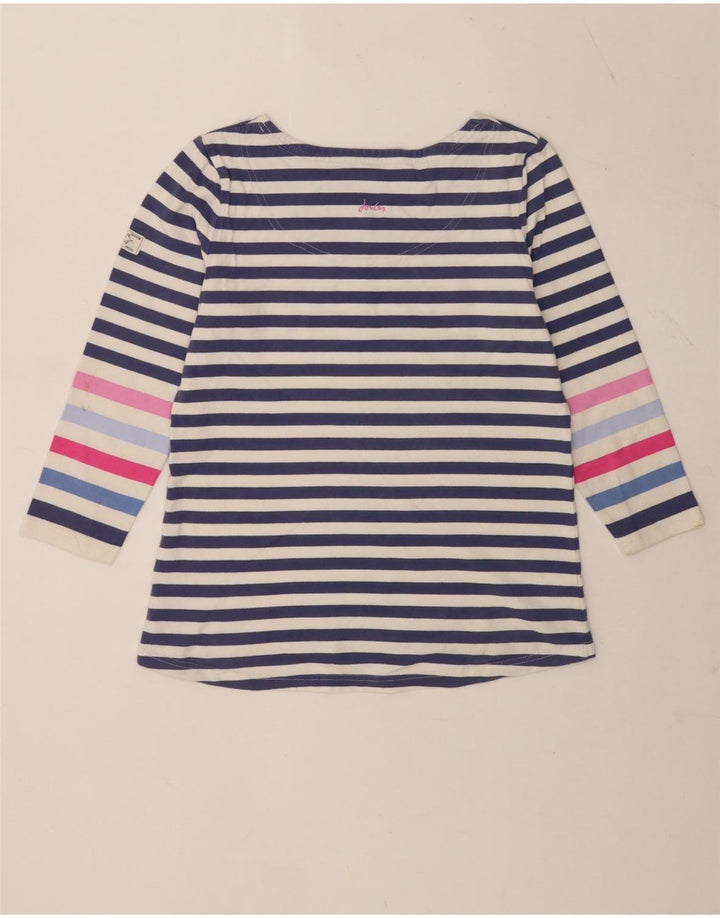 Joules Top feminino regular manga 3/4 Reino Unido 12 algodão listrado azul médio