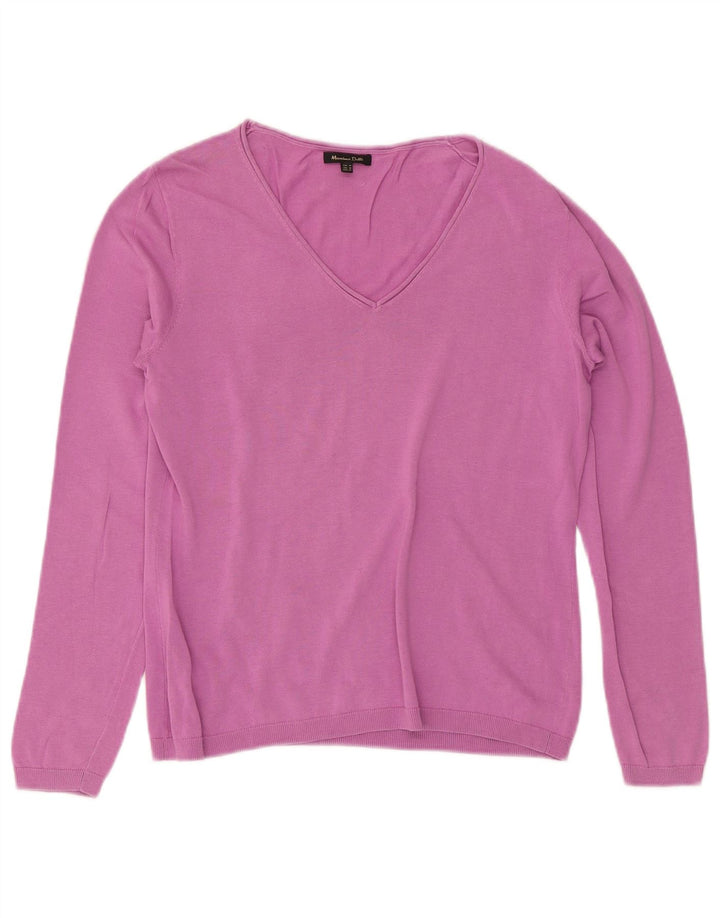 Suéter feminino Massimo Dutti com decote em V Reino Unido 14 médio rosa