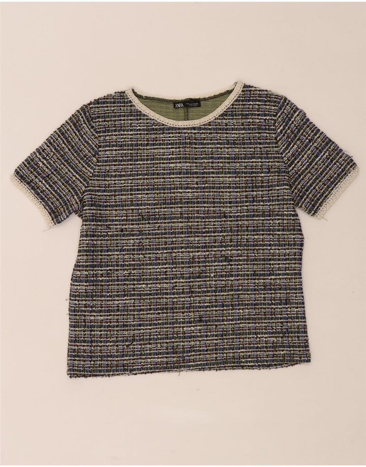 Camiseta feminina Zara Crop Top UK 12 poliéster xadrez médio multicolorido