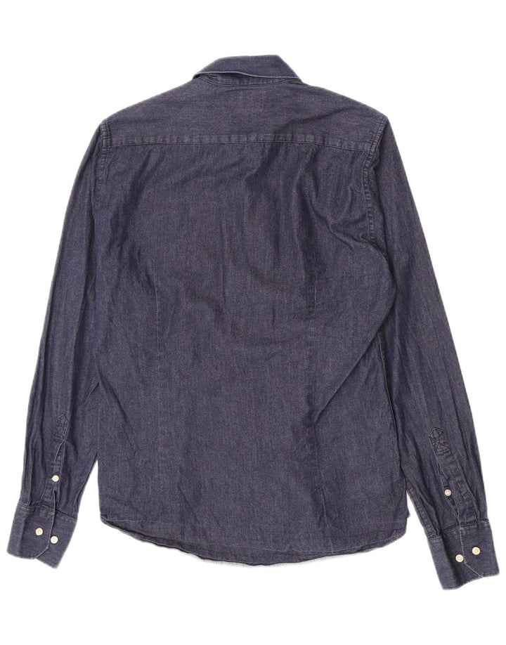 Camisa jeans masculina Barbour sob medida, pequena, azul marinho, algodão