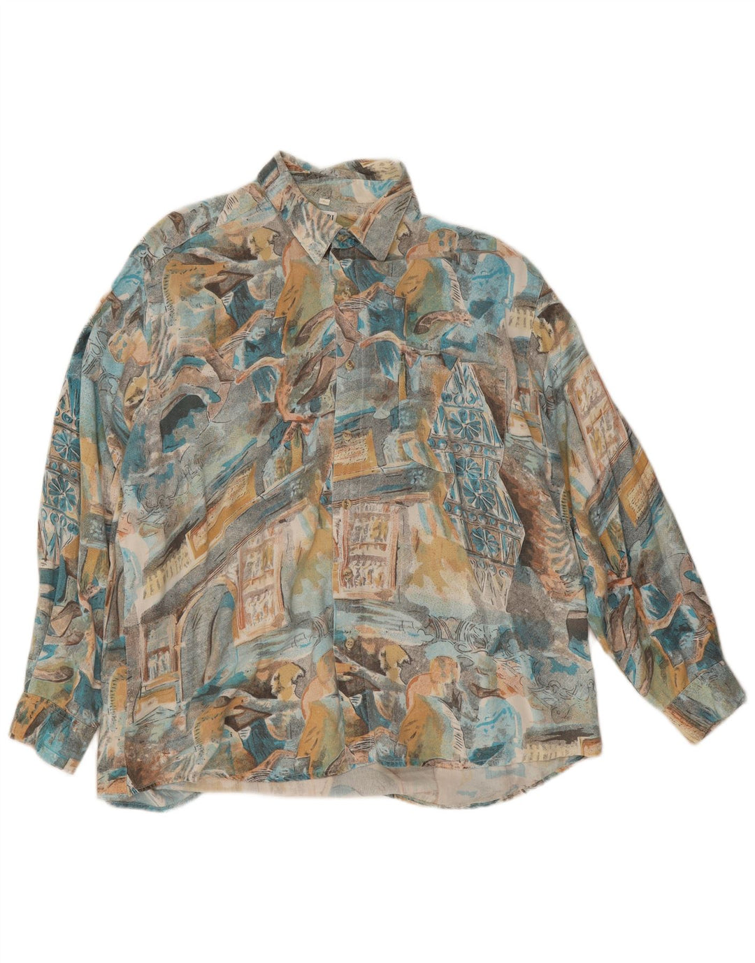 Camisa masculina vintage grande viscose multicolorida em patchwork