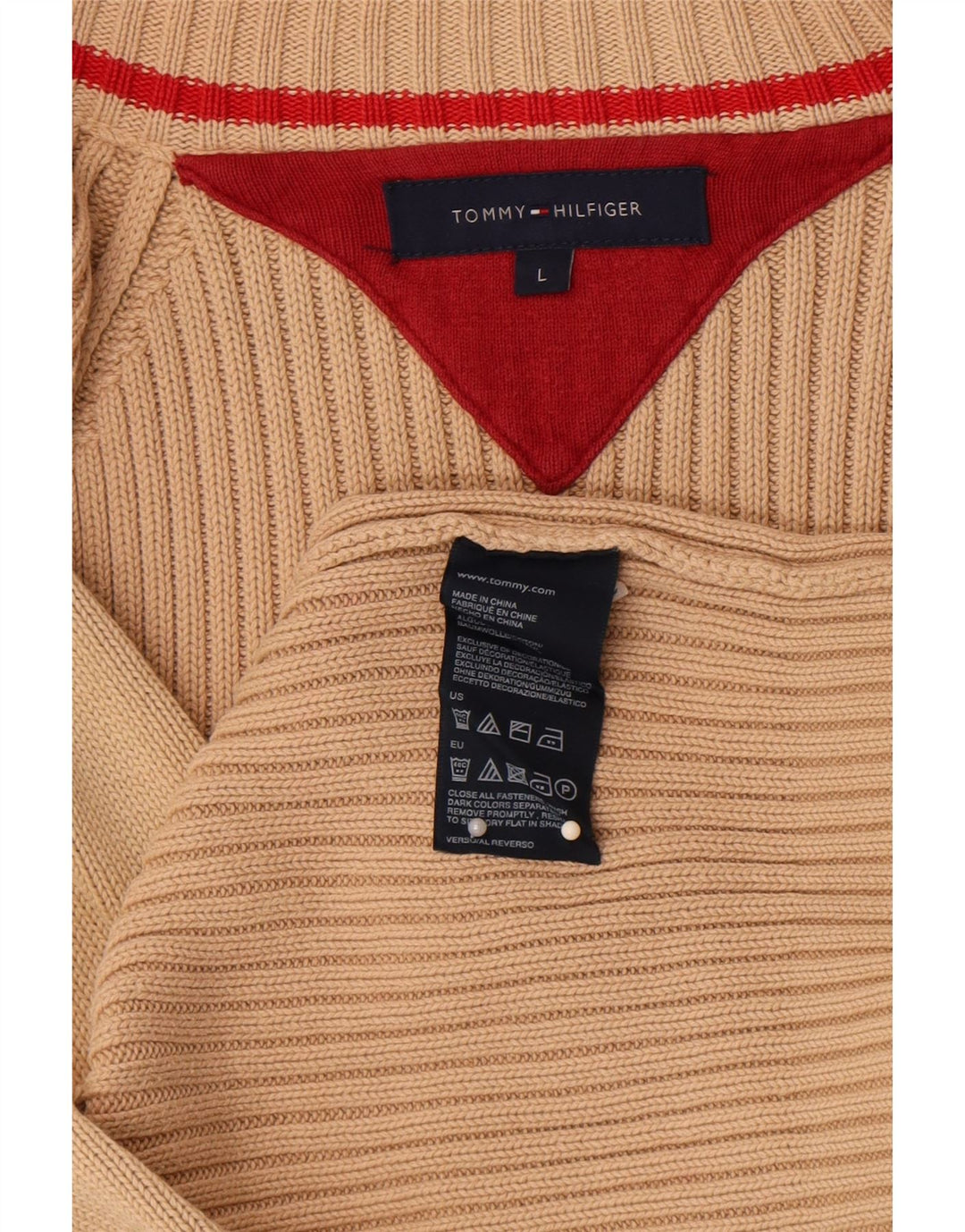 Suéter cardigã masculino Tommy Hilfiger grande algodão bege