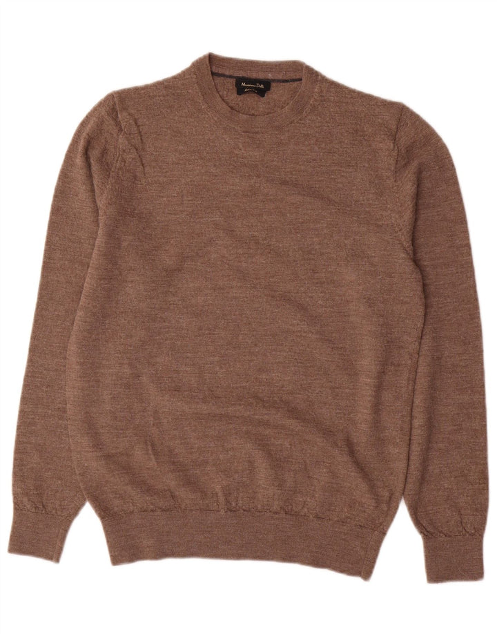 Suéter feminino Massimo Dutti com gola redonda Reino Unido 14 grande lã marrom