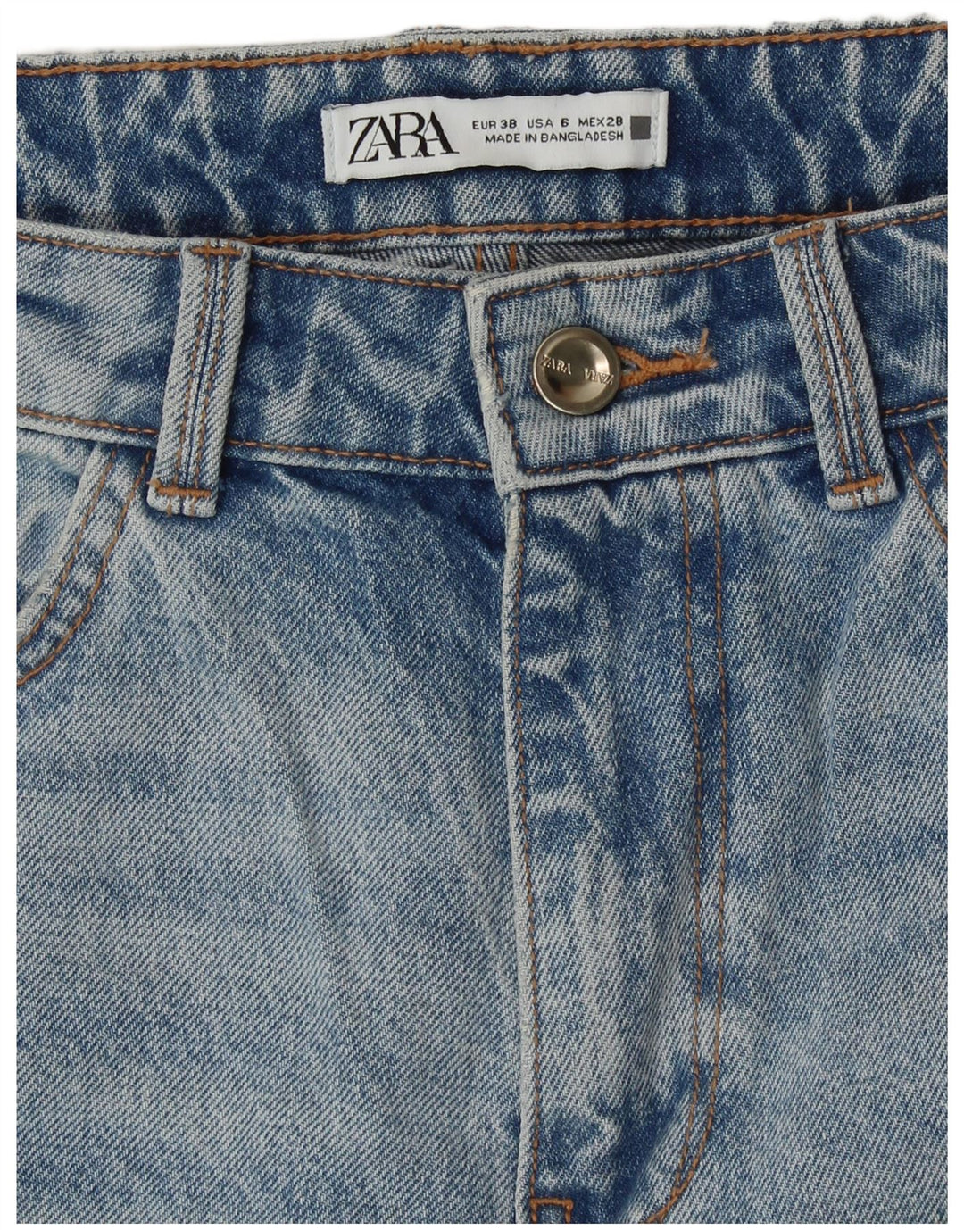 Zara Jeans feminino cintura alta reta UE 38 pequeno W28 L32 algodão azul