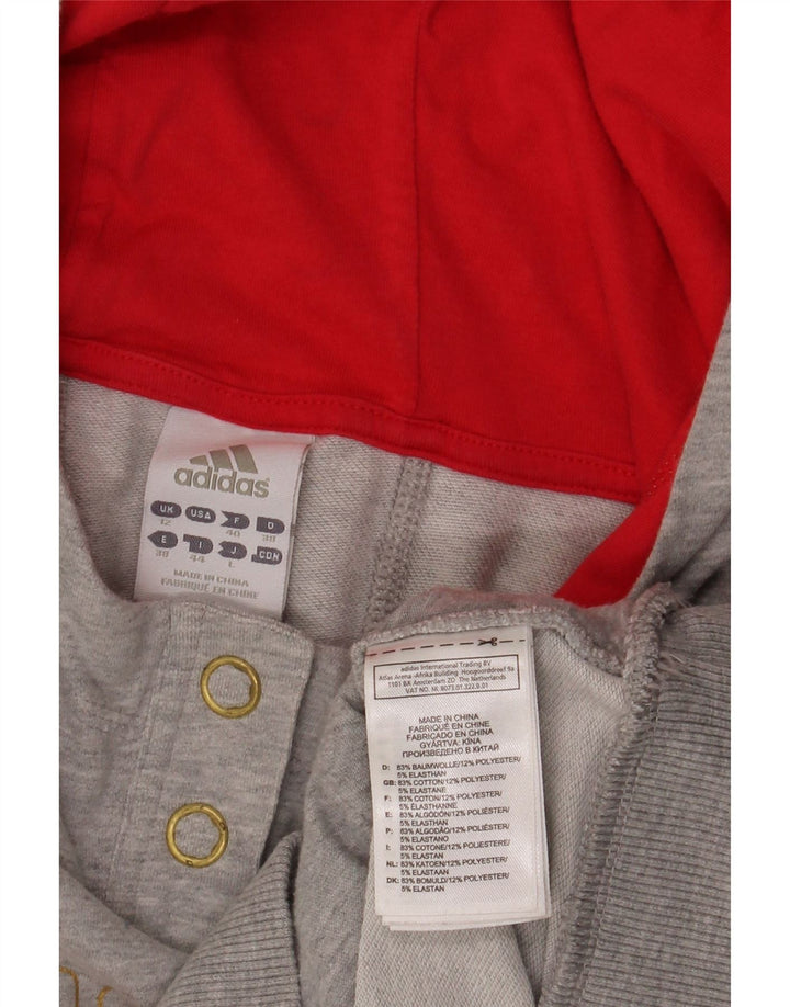 Adidas feminino gráfico botão pescoço moletom com capuz Reino Unido 12 algodão cinza médio