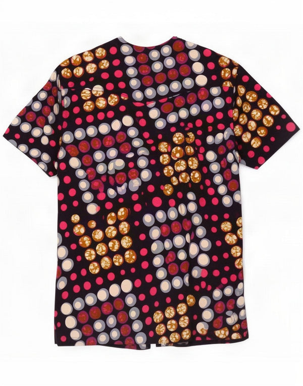 Blusa feminina vintage de manga curta Top UK 12 Azul marinho médio geométrico