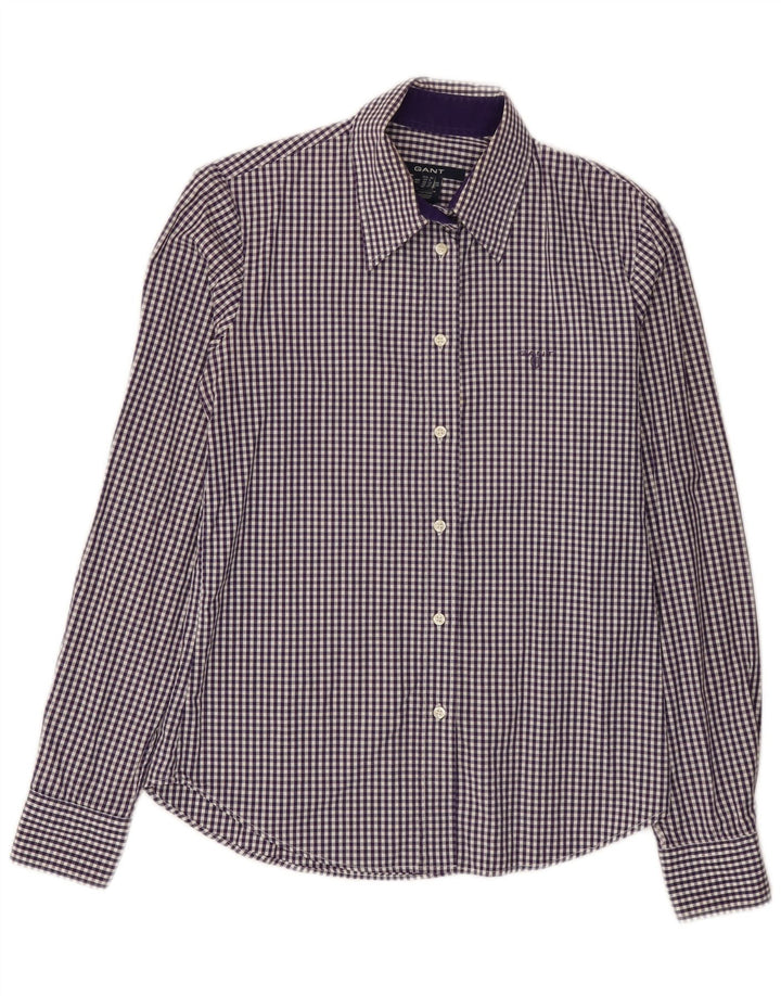 Camisa feminina Gant Reino Unido 10 pequeno algodão roxo guingão