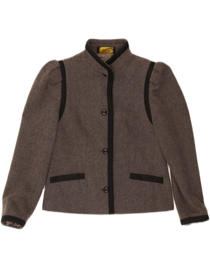 Casaco Blazer Vintage Feminino de 4 Botões UK 36 Bloco de Cor Cinzento Pequeno