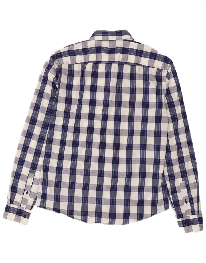 Camisa masculina Hugo Boss Slim Fit tamanho 40 15 3/4 xadrez azul médio