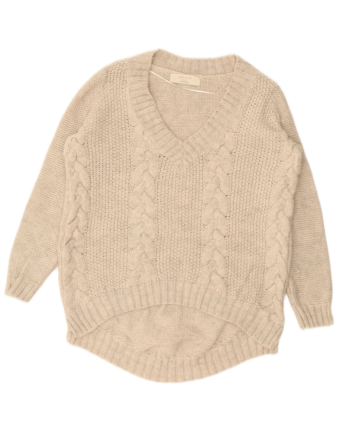 ZARA Suéter feminino oversized com decote em V Reino Unido 14 Médio Bege