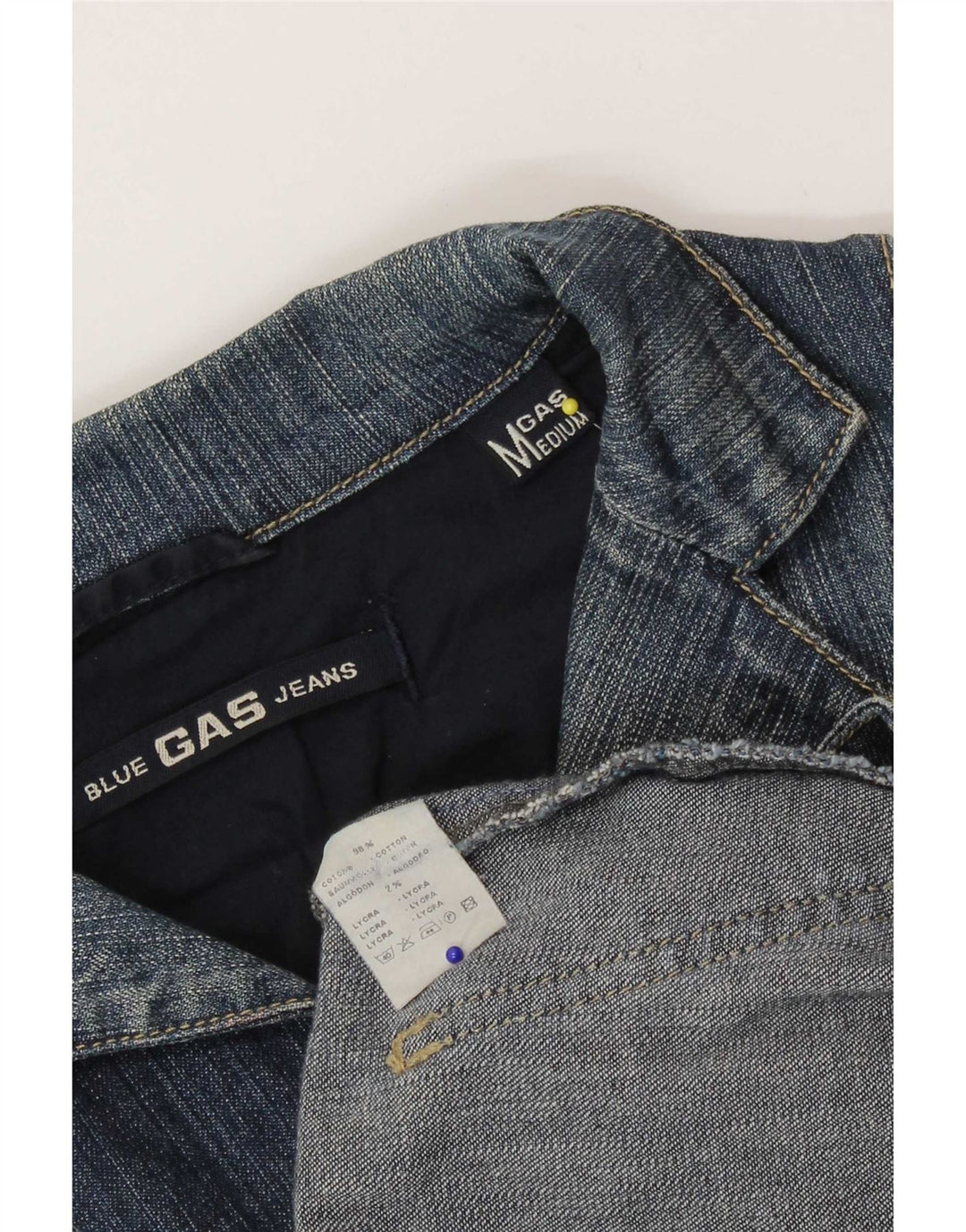 Jaqueta Blazer Jeans Feminina Gas com 3 Botões Reino Unido 12 Algodão Azul Médio