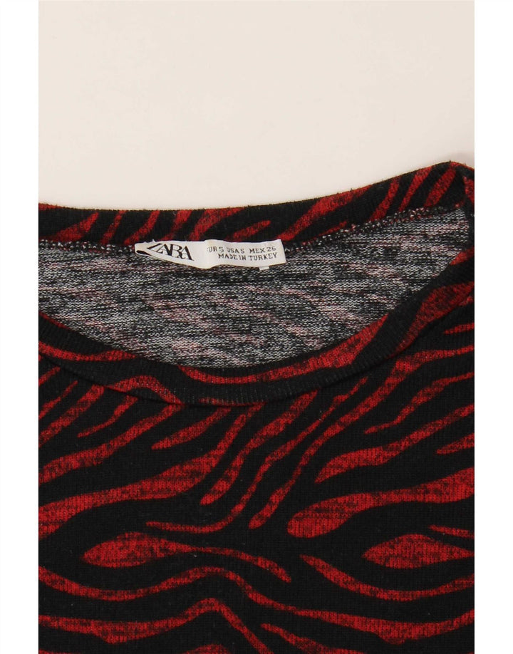 Top feminino Zara manga comprida UK 10 pequeno estampa animal vermelho