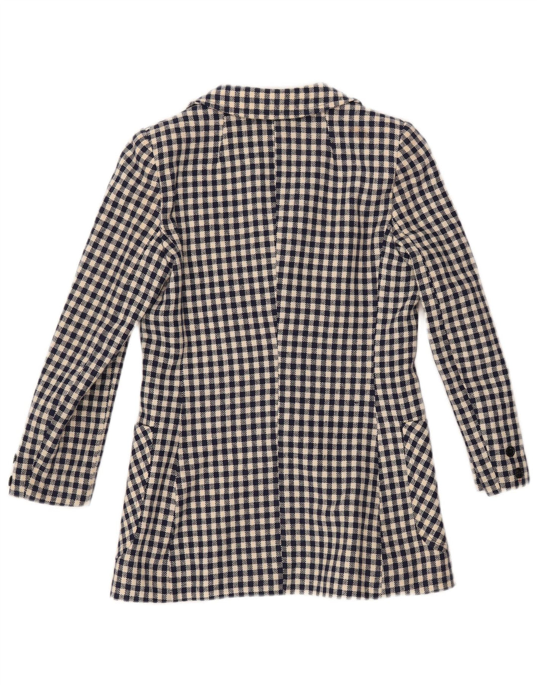 Jaqueta blazer feminina VINTAGE com 3 botões UK 10 pequena azul marinho guingão