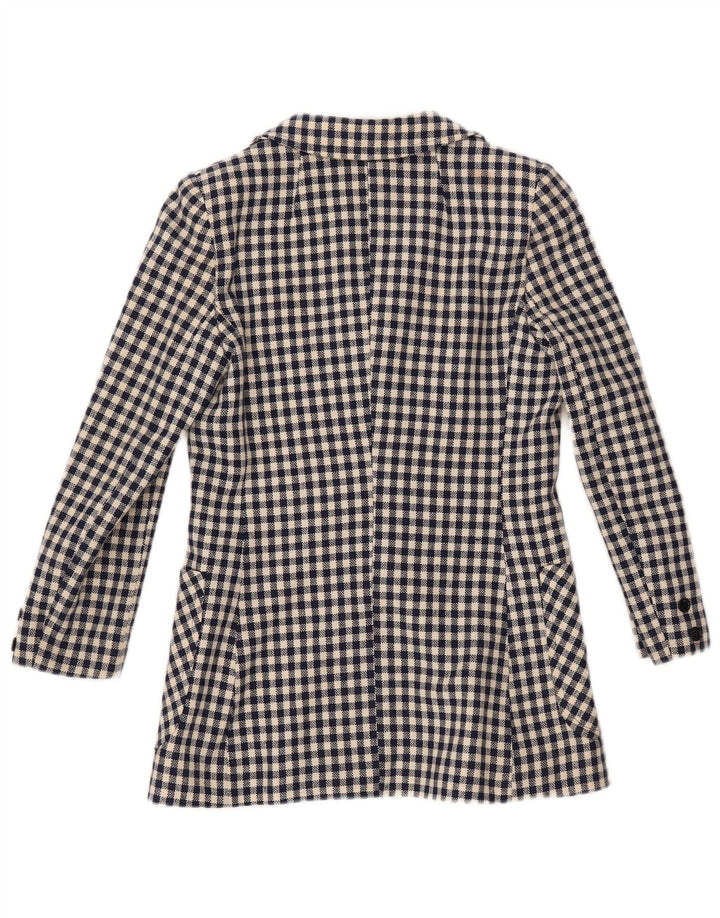 Jaqueta blazer feminina VINTAGE com 3 botões UK 10 pequena azul marinho guingão