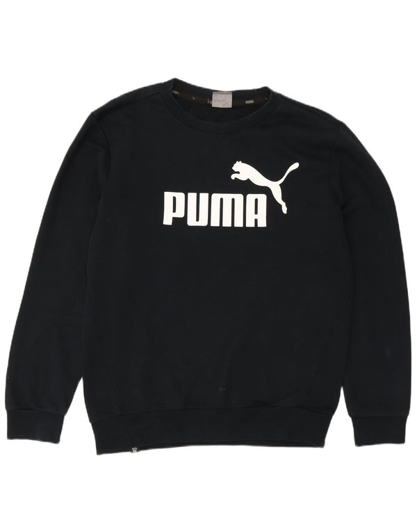 Puma Mens Graphic Moletom Jumper Pequeno Algodão Preto Esportivo