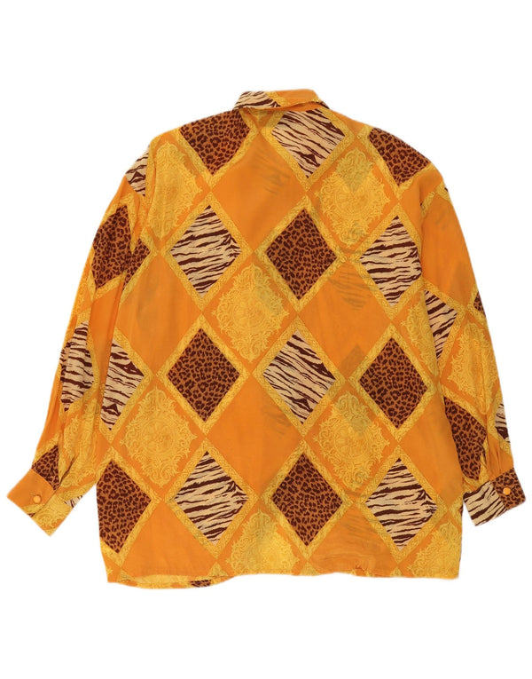 Blusa vintage feminina oversized UK 14 médio laranja patchwork acetato