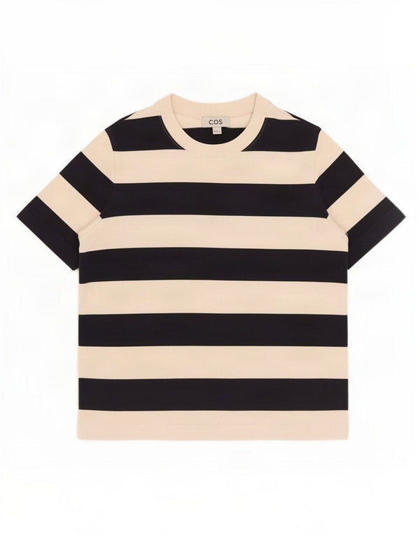 Camiseta feminina Cos UK 14 algodão listrado preto médio