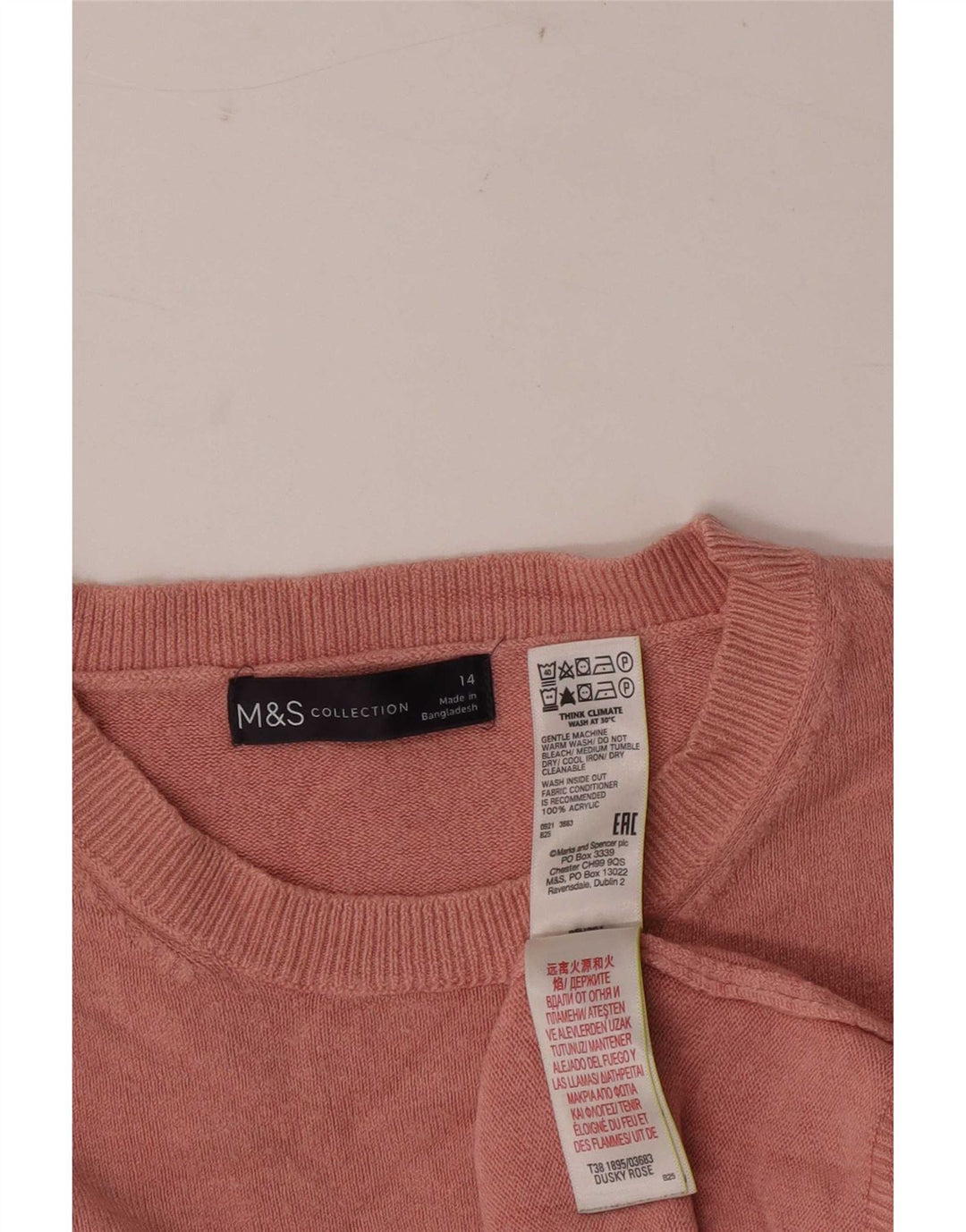 Suéter feminino Marks & Spencer com gola redonda Reino Unido 14 acrílico rosa médio