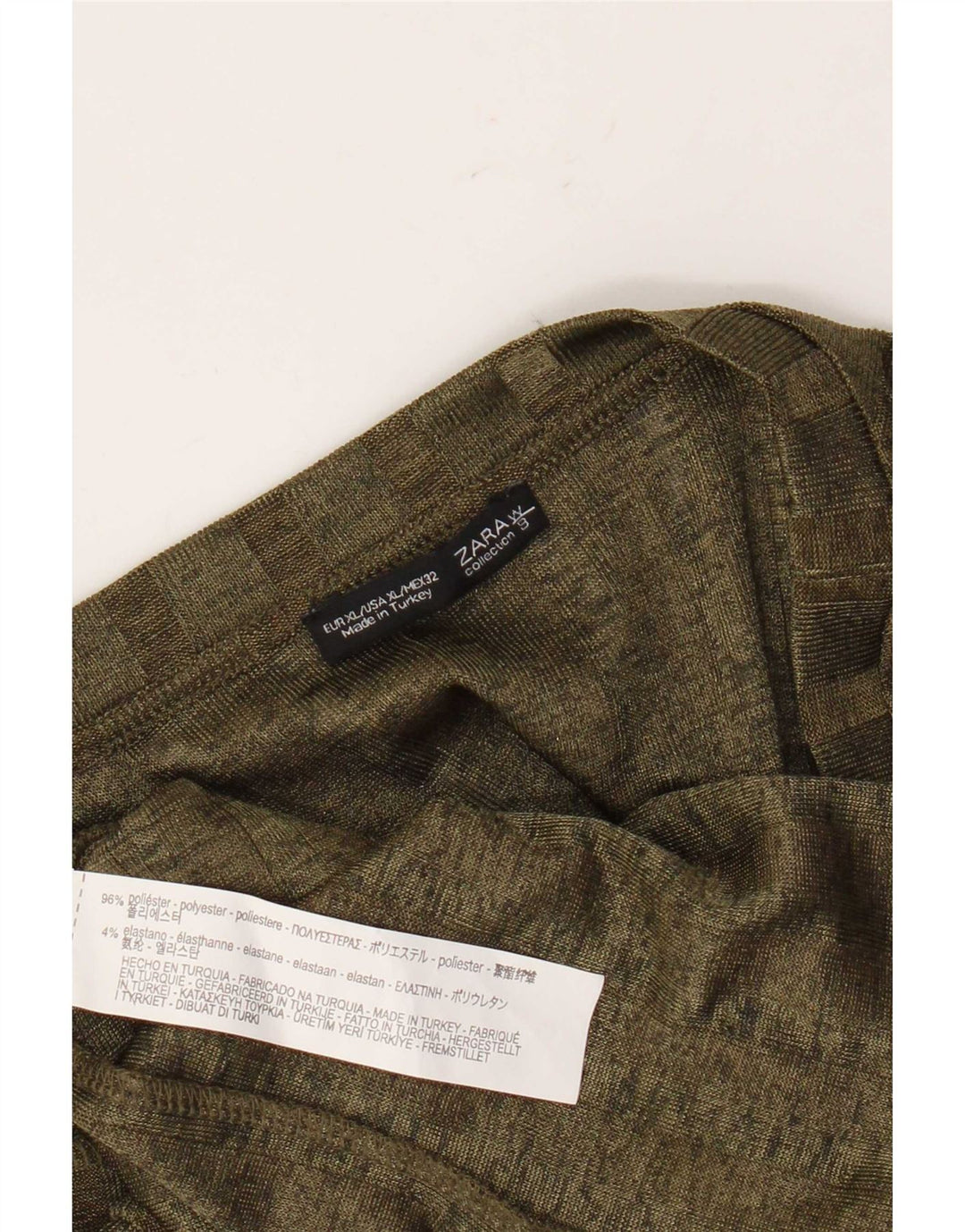 Camiseta feminina Zara UK 18 XL poliéster listrado cáqui