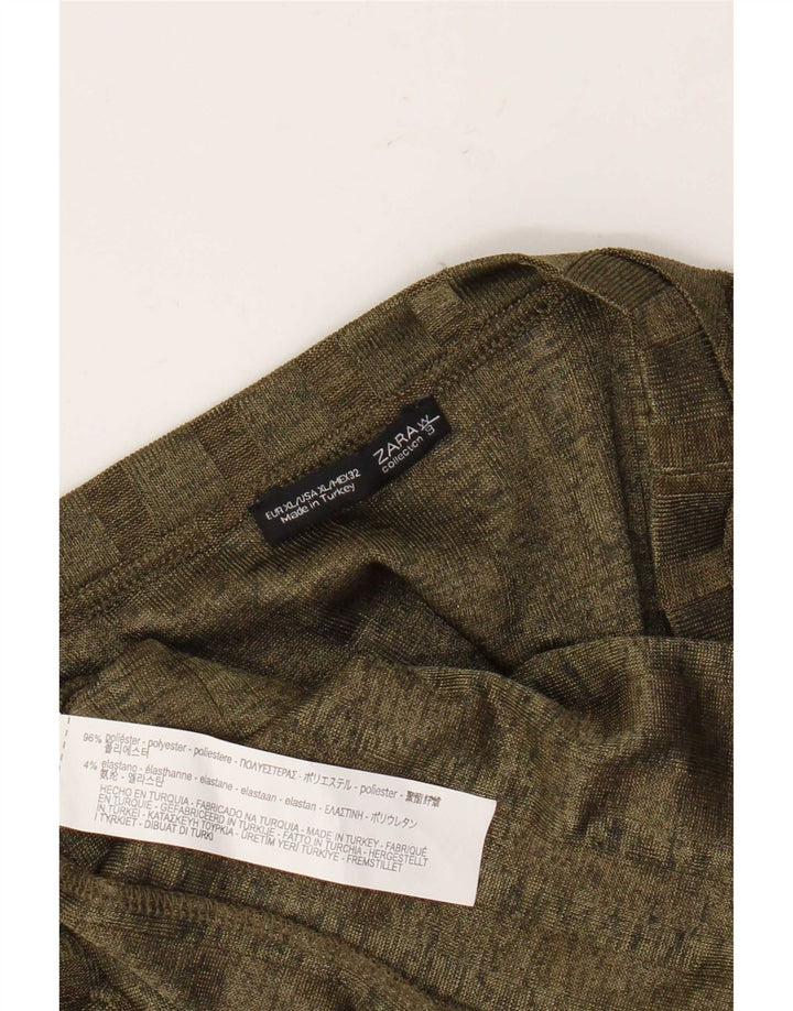Camiseta feminina Zara UK 18 XL poliéster listrado cáqui