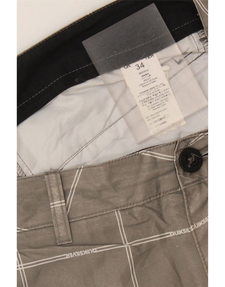 Quiksilver Mens Chino Shorts W34 Grande Poliéster Xadrez Cinza