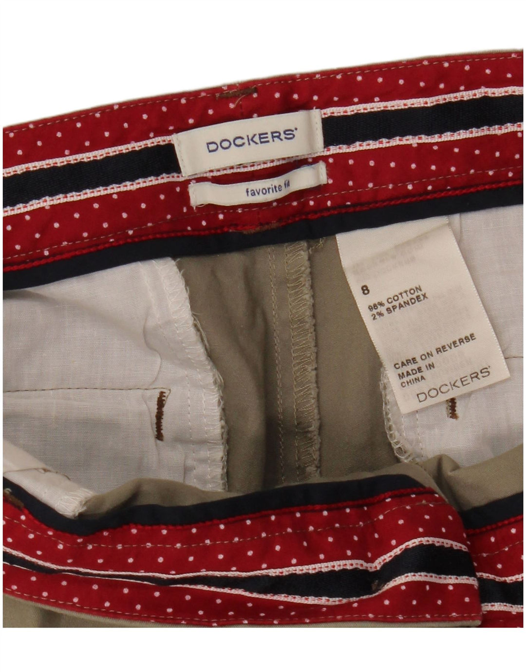 Shorts femininos DOCKERS Favorite Fit Chino US 8 Médio W32 Algodão Bege