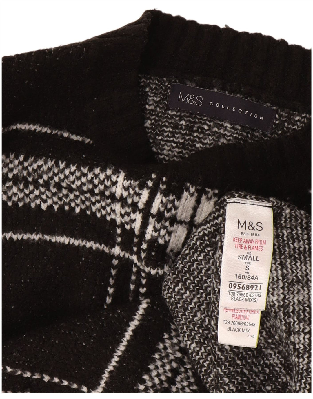 Suéter feminino Marks & Spencer com gola redonda Reino Unido 10 pequeno xadrez preto