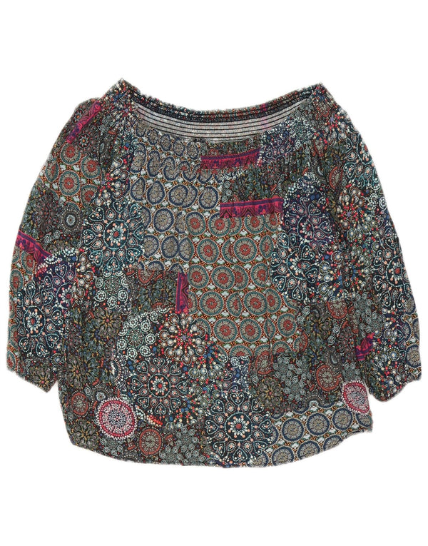 Desigual Top feminino manga 3/4 ombro a ombro UK 6 XS floral multicolorido