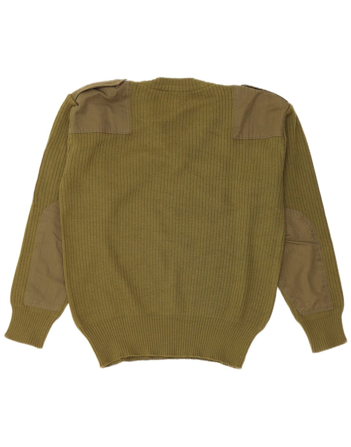 Suéter vintage masculino militar com decote em V médio cáqui