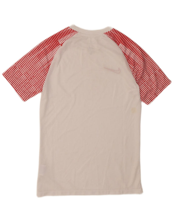 Camiseta masculina NIKE Dri Fit Graphic Top pequena listrada branca de poliéster