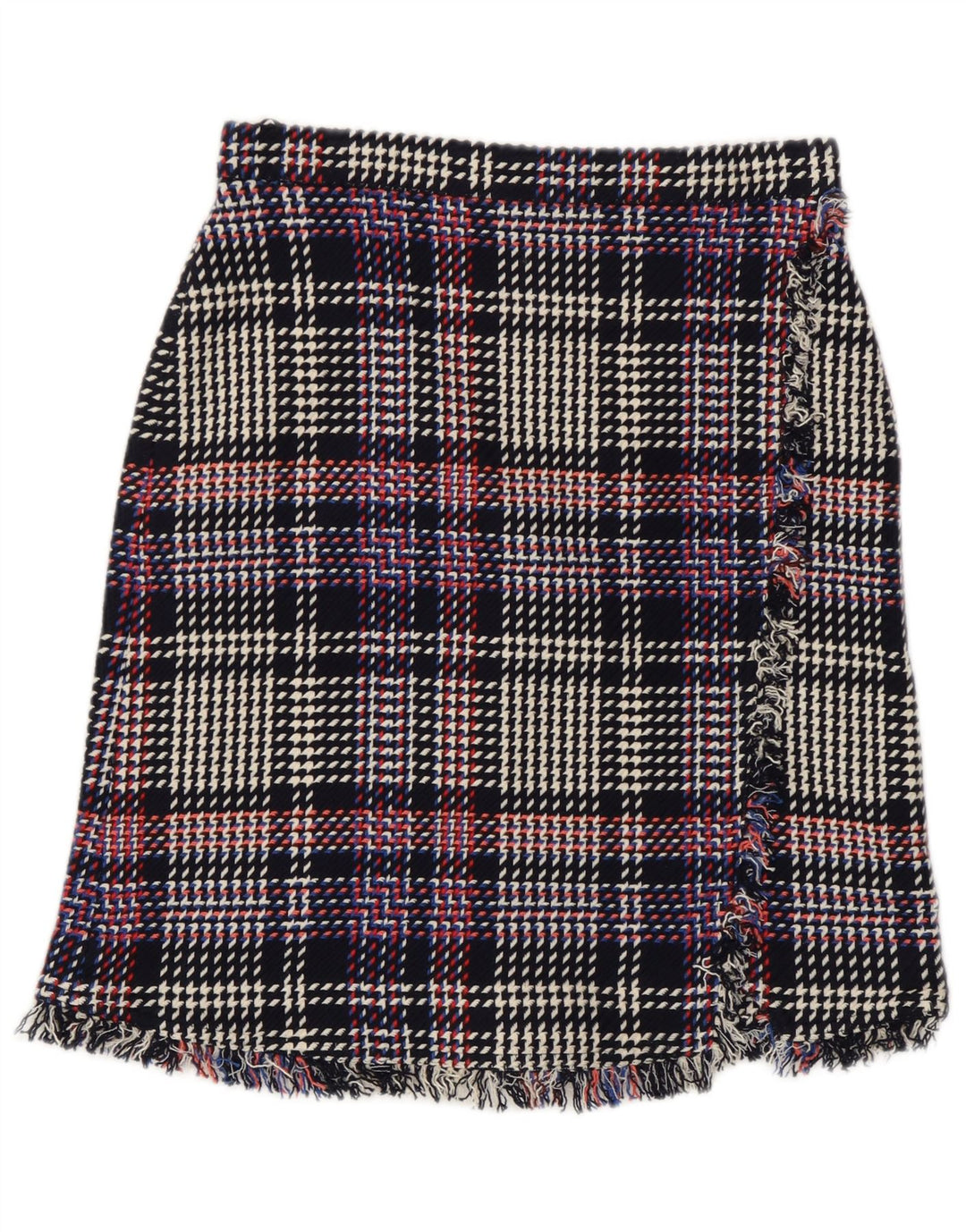 Saia reta feminina Marks & Spencer UK 8 pequena W28 xadrez multicolorida