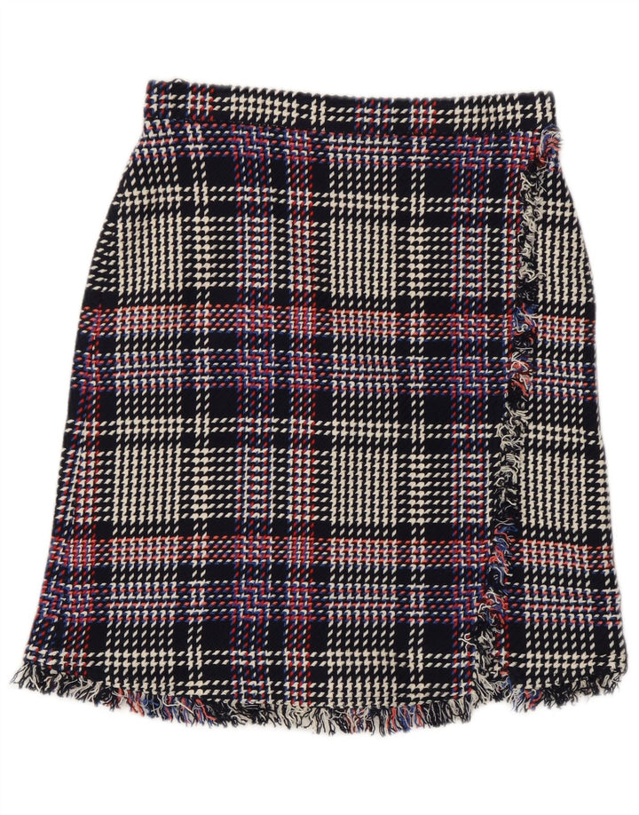 Saia reta feminina Marks & Spencer UK 8 pequena W28 xadrez multicolorida