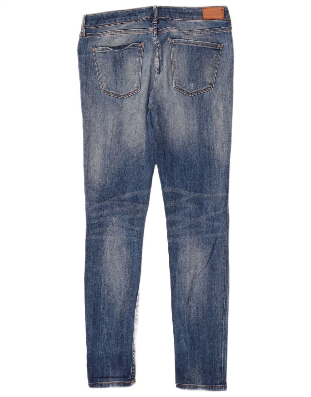 Zara Calça jeans feminina de cintura média desgastada EU 40 médio W30 L30 azul algodão
