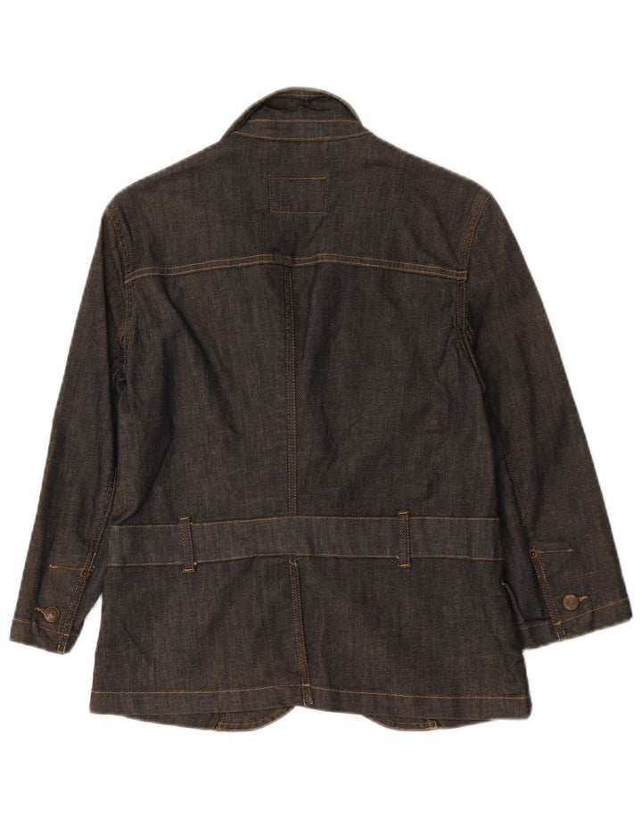 Jaqueta blazer feminina Massimo Dutti jeans manga curta Reino Unido 10 pequena azul marinho