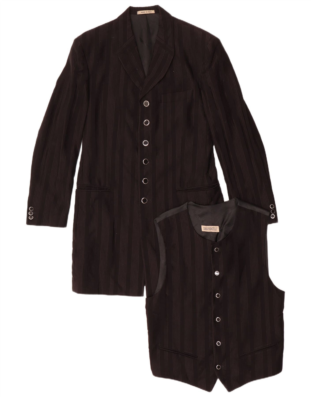Carlo Pignatelli Conjunto masculino de 6 botões e 2 peças IT 50 listrado preto grande